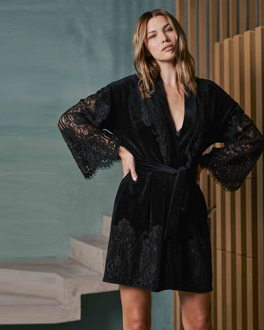 Marjolaine - Robes - Branda Velvet & Lace Short Robe -brava-boutique