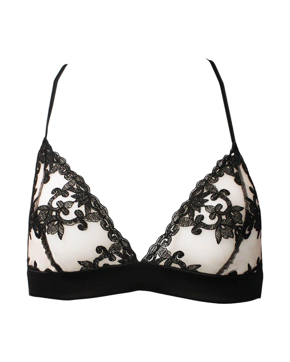 Bandeau Bra in Onyx with embroidered tulle